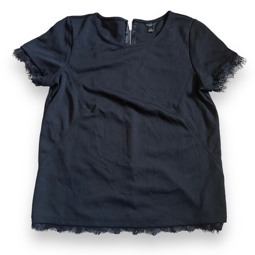 Ann Taylor Petite black lace trim top